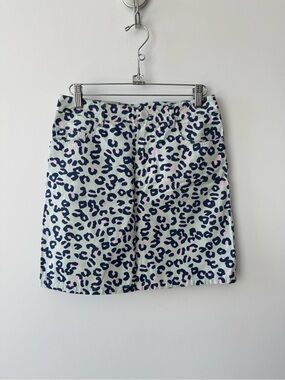 A.P.C. Mint Leopard-Print 100% Cotton Mini Skirt with Navy and Pink Spots